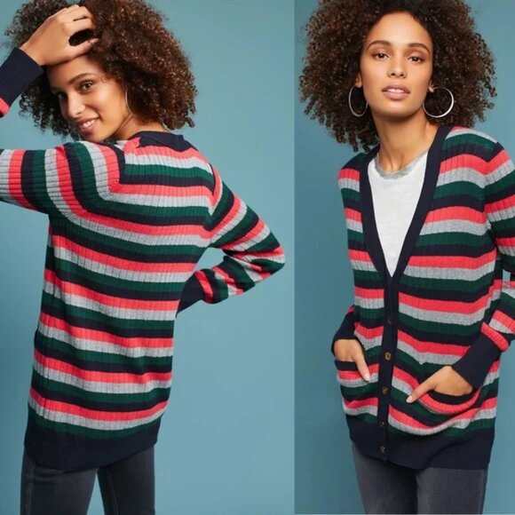 Anthropologie Moth Jamison Striped Ribbed Cardigan Size S EUC - Picture 1 of 12